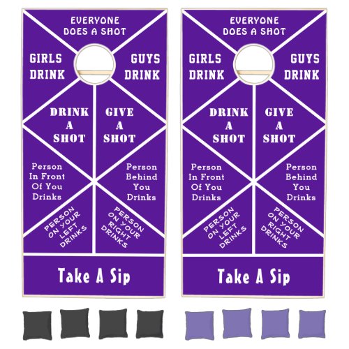 Fun Drinking Game Cornhole Set Purple White