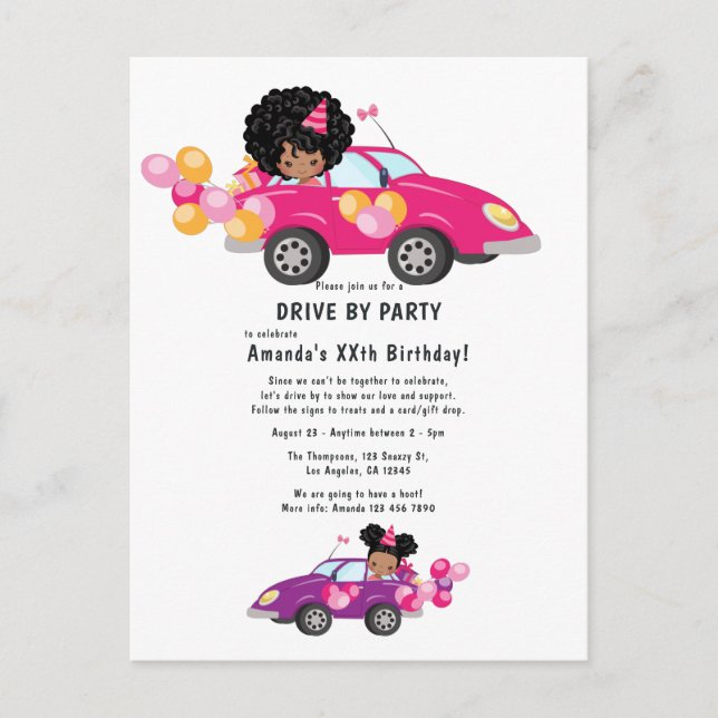 Fun Drive By Birthday Girl Party Postcard (Front)