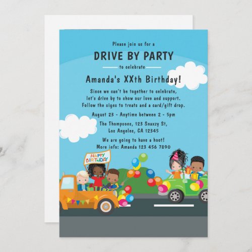 Fun Drive By Birthday Parade Party Photo Invitation