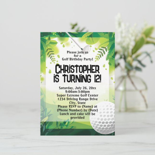 Fun Driving Range Golf Birthday Party Invitation (Standing Front)
