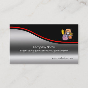 Fun Drummer Drumming, red swoosh, metallic-effect Business Card