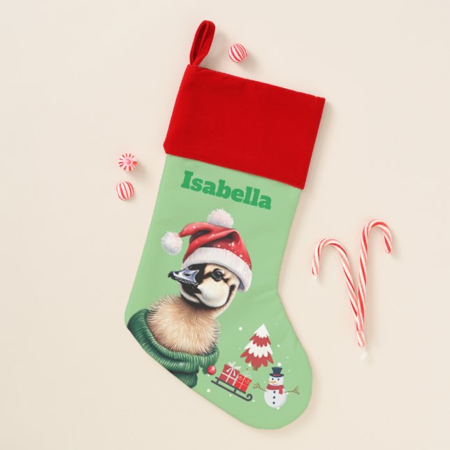 Fun duck chick Santa animal snowman Sled Xmas tree Christmas Stocking (Front)