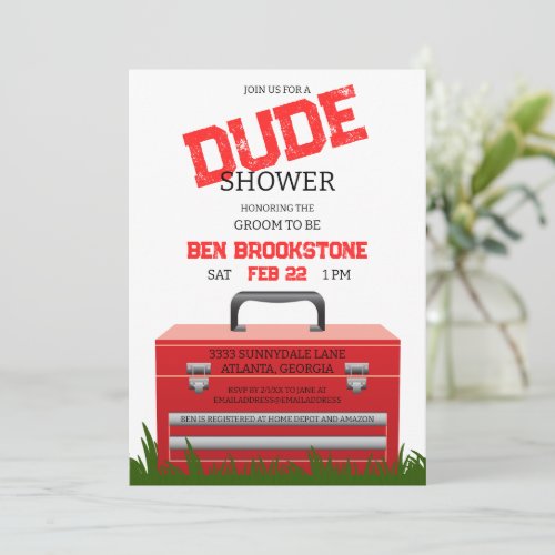 Fun Dude Groom Toolbox Wedding Shower Invitation