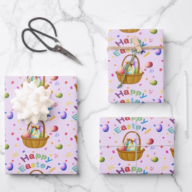 Fun Easter Egg Baskets  Wrapping Paper Sheets (Front)