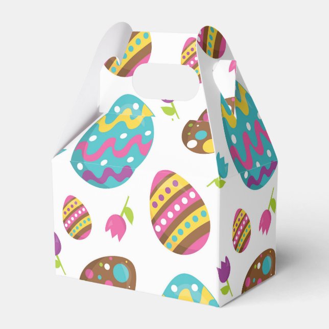 Fun Easter eggs and flowers party favor box (Front Side)