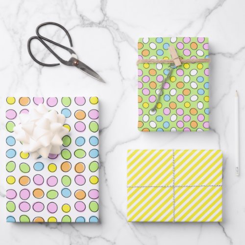 Fun Easter Eggs White Green Striped Pattern Wrapping Paper Sheets