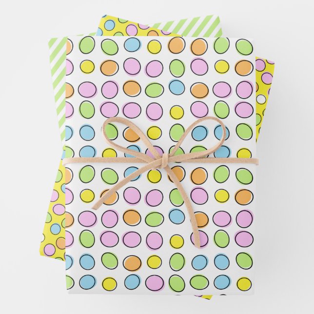Fun Easter Eggs White Green Striped Pattern Wrapping Paper Sheets (In situ)
