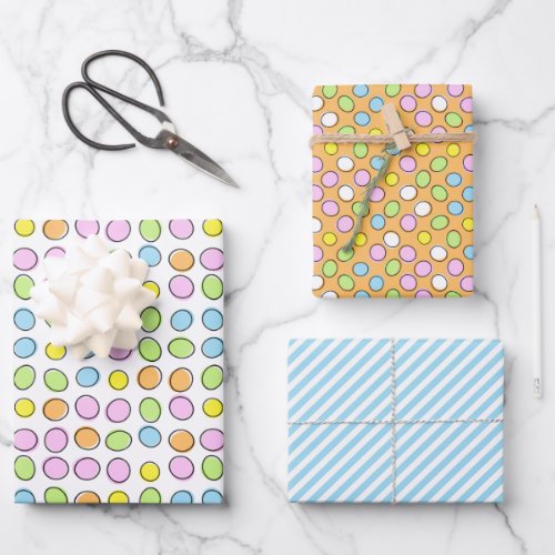 Fun Easter Eggs White Light Blue Striped Pattern Wrapping Paper Sheets