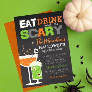 Fun Eat Drink and Be Scary Halloween Adult Party Invitation