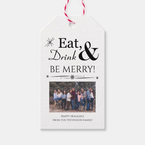 Fun Eat Drink  Be Merry Photo Retro Christmas Gift Tags