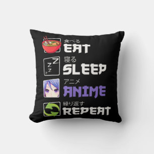 Fun Eat Sleep Anime Repeat Anime Japan Manga Gift Throw Pillow