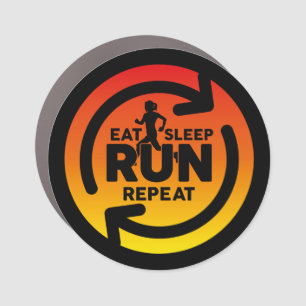 Fun Eat Sleep Run Repeat Sunset On Black Round Car Magnet