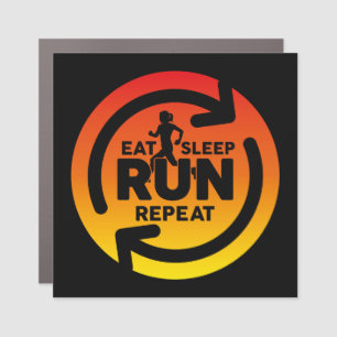 Fun Eat Sleep Run Repeat Sunset On Black Square Car Magnet