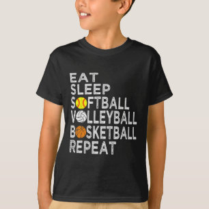 Fun Eat Sleep Softball Volleyball Basketball Boys T-Shirt