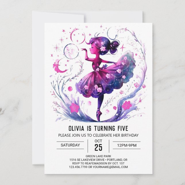 Fun Editable Ballerina Birthday Invitation (Front)