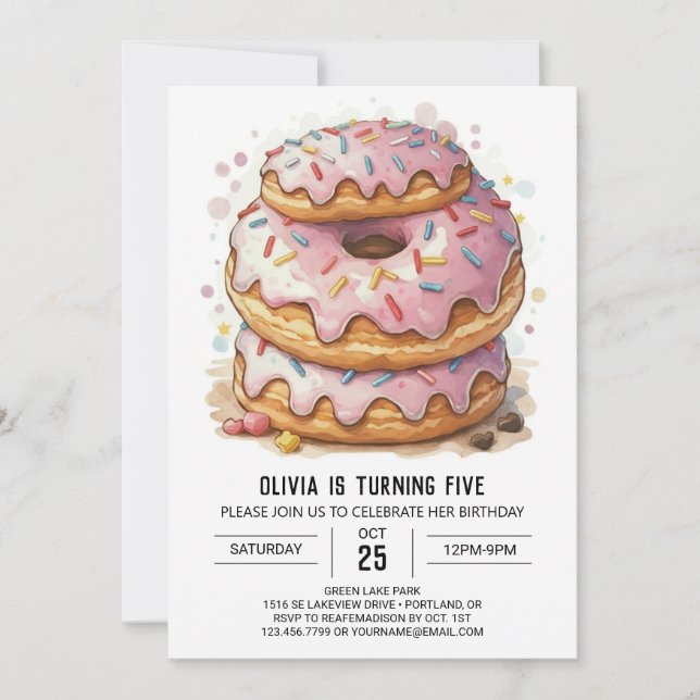 Fun Editable Donuts Birthday Invitation (Front)