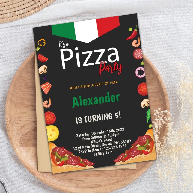 Fun Editable Food Theme Card for Kids or Adults (Pizza Birthday Party Invitations)
