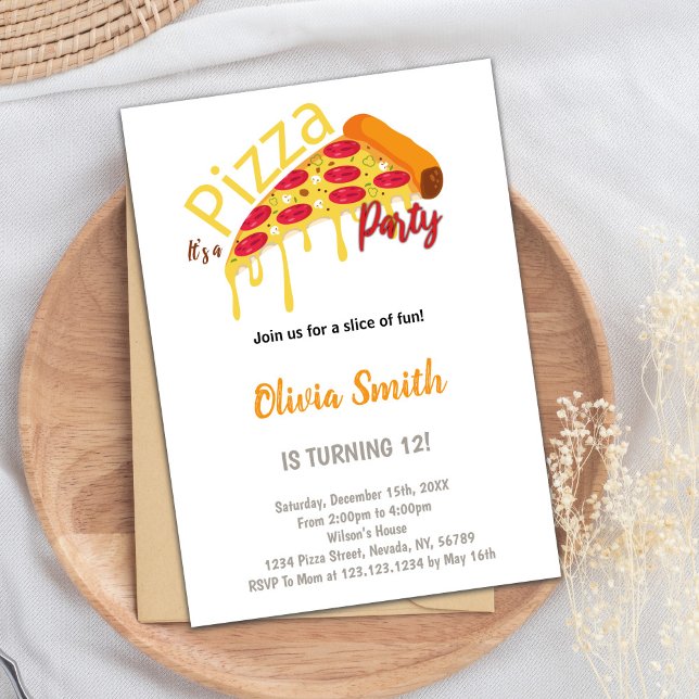 Fun Editable Party Card for Kids or Adults (Slice Pizza Birthday Invitations)