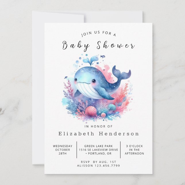 Fun Editable Whale Baby Shower Invitation (Front)