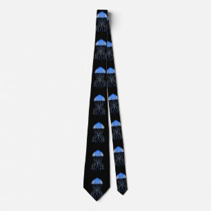 Fun Electric Blue Jellyfish Pattern on Black Neck Tie