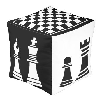 Fun Elegant Black And White Chess Game Design  Pouf by RWdesigning at Zazzle