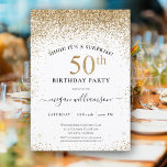 Fun Elegant Black Gold Glitter 50th Birthday Party Invitation<br><div class="desc">Fun Elegant Black Gold Glitter 50th Birthday Party Invitation 
This elegant design features a black background,  gold glitter,  and custom script lettering. What a beautiful way to invite your guests to this special occasion.</div>