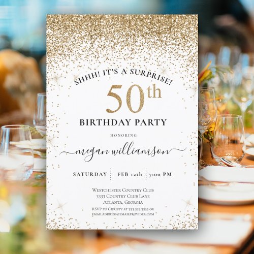 Fun Elegant Black Gold Glitter 50th Birthday Party Invitation