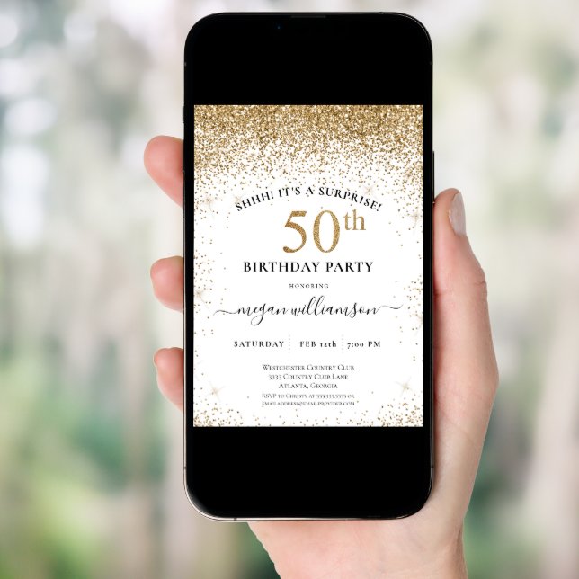 Fun Elegant Black Gold Glitter 50th Birthday Party Invitation (Front Digital)