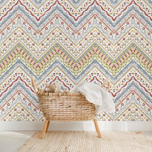 Fun Elegant Bohemian Floral Zigzag Art Pattern Wallpaper