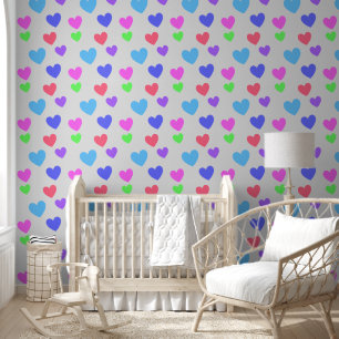 Fun & Elegant Bright Colorful Hearts Pattern Wallpaper
