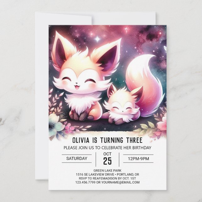 Fun Elegant Fox Birthday Invitation (Front)