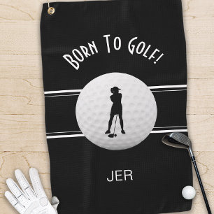 Fun Elegant Golfer Golf Ball Modern Black & White Golf Towel