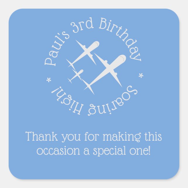 Fun, Elegant Personalized Three Airplanes on Blue  Square Sticker (Front)