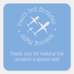 Fun, Elegant Personalized Three Airplanes on Blue Square Sticker