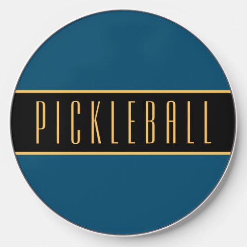 Fun Elegant PICKLEBALL Text Teal Black Stripes Wireless Charger