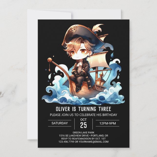 Fun Elegant Pirate Birthday Invitation (Front)