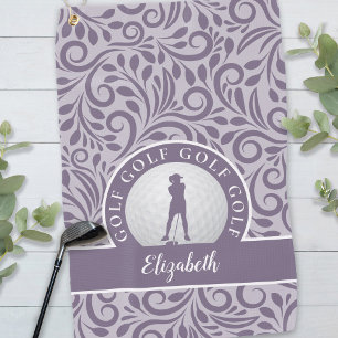 Fun Elegant Pro Golfer Modern Name Stylish Purple Golf Towel