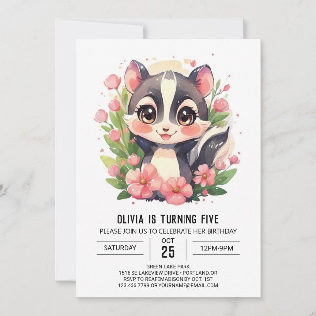 Fun Elegant Skunk Birthday Invitation (Front)