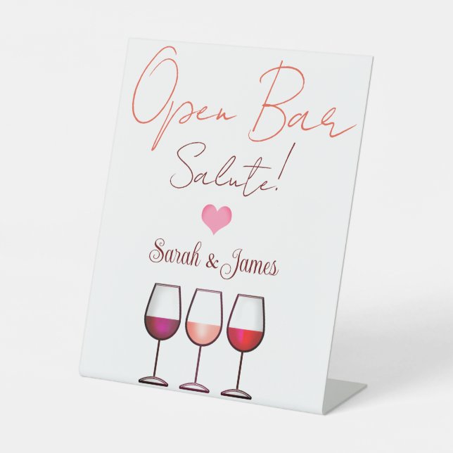Fun elegant wedding open bar numbers pedestal sign (Front)
