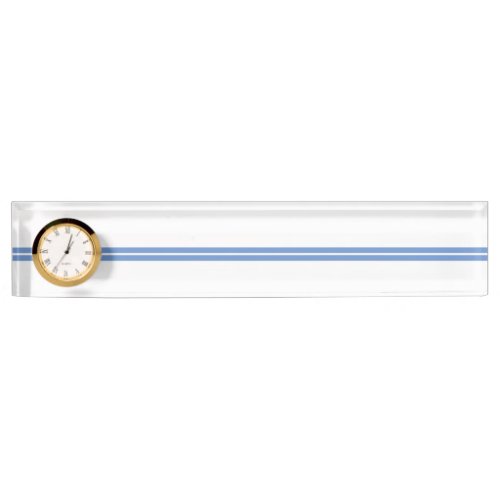 Fun Elegant White Light Blue Accent Stripes Clock Desk Name Plate