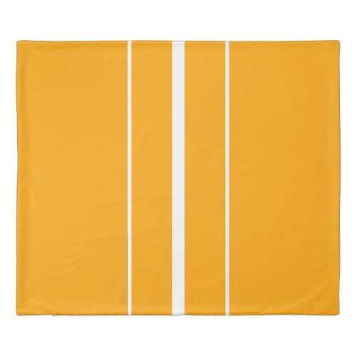 Fun Elegant White Racing Stripes On Golden Yellow Duvet Cover