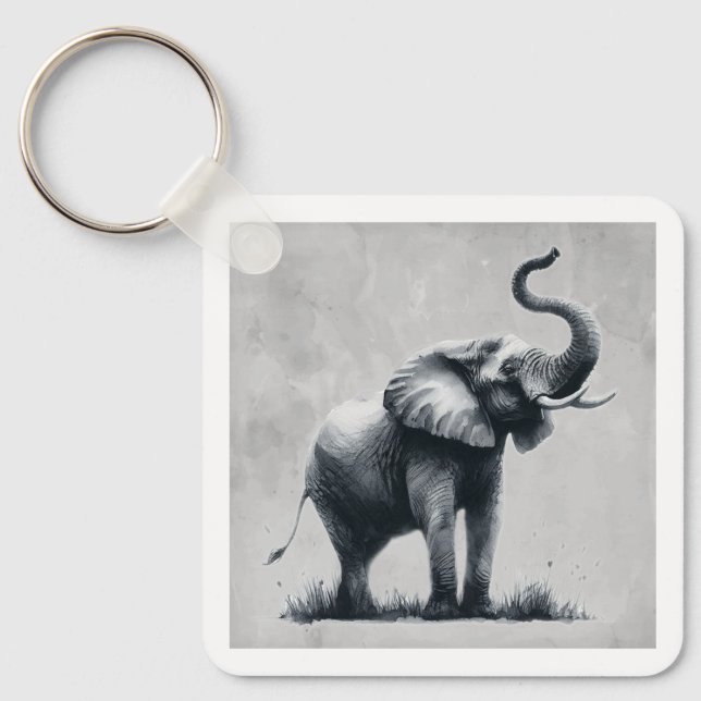 Fun Elephant Big First Impression Quote Animal Art Keychain (Front)