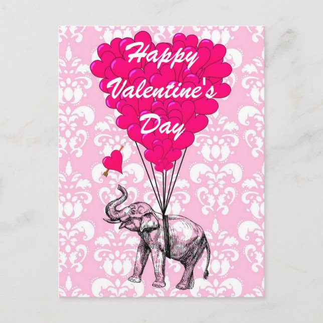 Fun elephant love heart Valentines Holiday Postcard (Front)