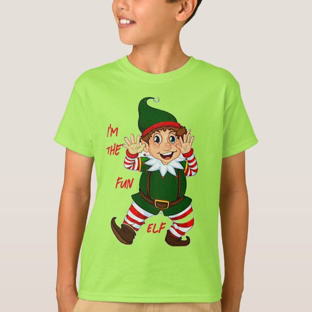 Fun Elf Basic Kid’s Holiday Unisex T-Shirt (Front)