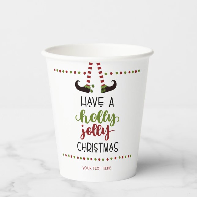 Fun Elf Holly Jolly Christmas Personalized Paper Cups (Front)