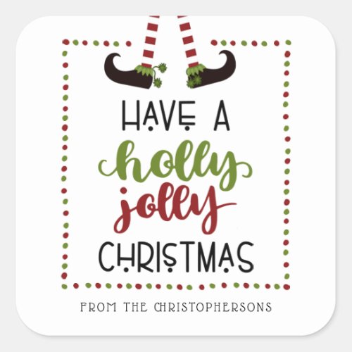Fun Elf Legs Holly Jolly Christmas Personalized Square Sticker