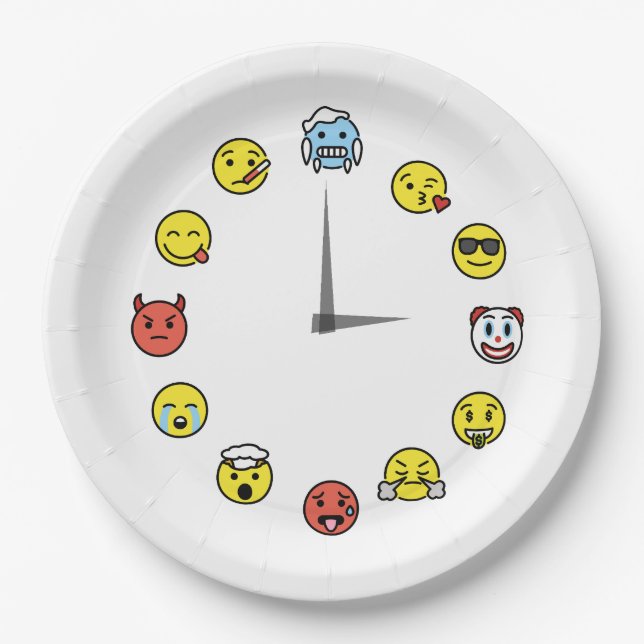 Fun Emoji Clock Face Paper Plate (Front)