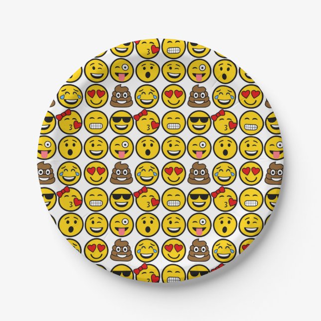 Fun Emoji Pattern Emotion Faces Paper Plates (Front)
