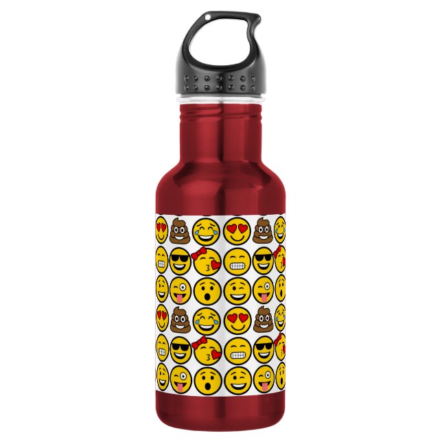 Fun Emoji Pattern Emotion Faces Water Bottle (Front)
