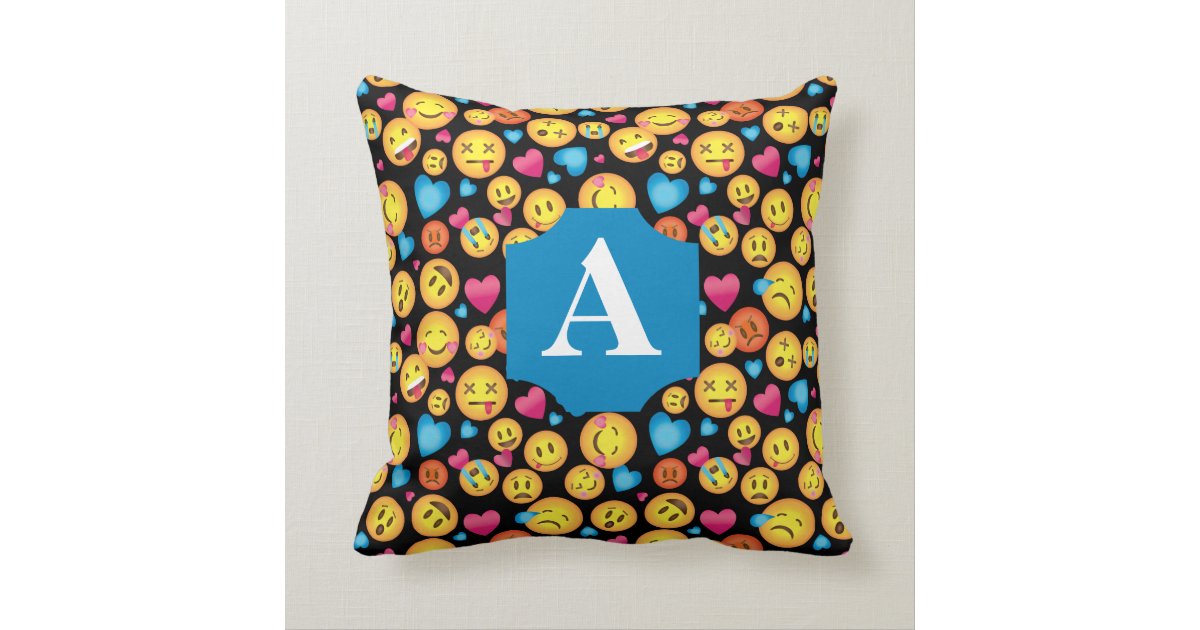 Fun Emoji Print Pillow with Monogram